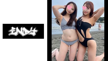 【個人撮影】江島でナンパに成功した水著美女2人組中出し3P映像流出